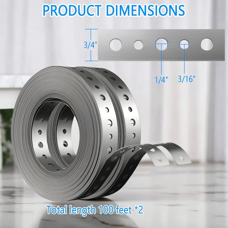 Yucime Metal Pipe Strap, 3/4 inch, 100 FT, Galvanized Hanger Strapping with Holes for Pipe Support, Flexible Trimming | Includes Storage Case & Gloves, Storage Case (100 FT 2Pack) - Image 2